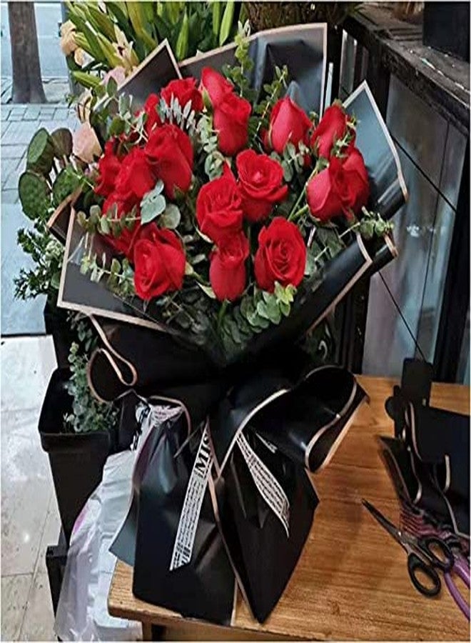 XICHEN 20 Sheets Pure color Waterproof gold edge Flower Wrapping Paper,Florist Bouquet Supplies,DIY Crafts,Gift Packaging or Gift Box Packaging, 22.8x22.8Inch(Dark night black) - Image 2